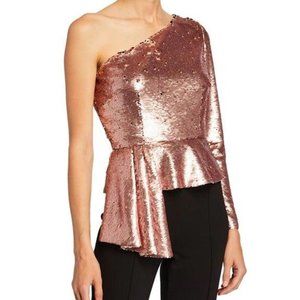 Aidan Mattox Sequin Asymmetric Peplum Top